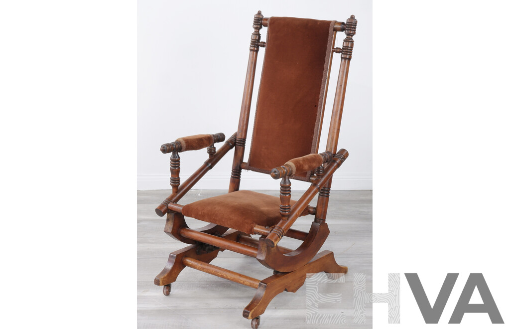 Vintage Timber Dexter Rocking Chair with Velvet Upholstery