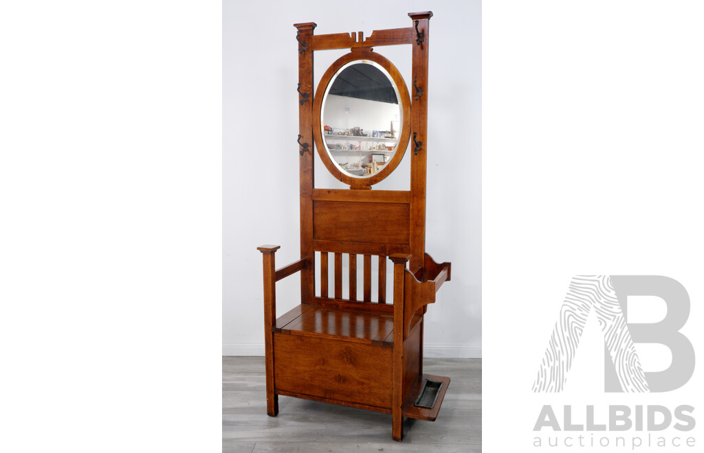 Antique Arts and Craft Mirrored Hall Stand