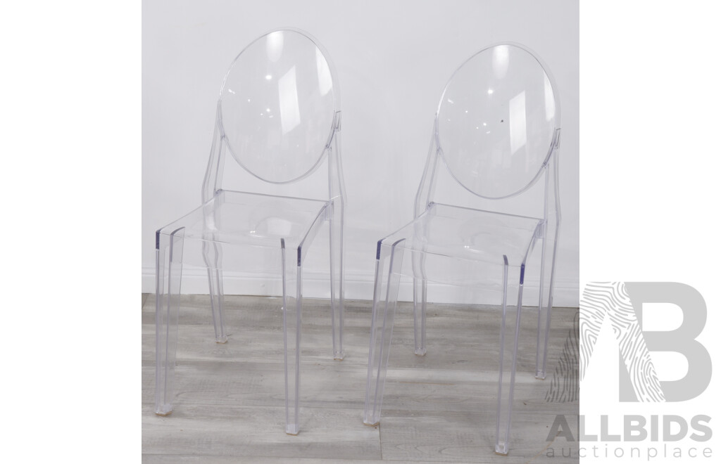 Pair of Clear Acrylic Chairs in the Style of Philippe Starck