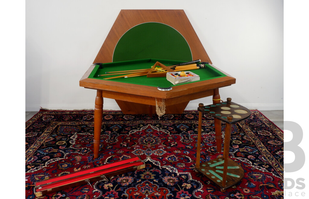 Hexagonal Pool Table with Stand and Cues