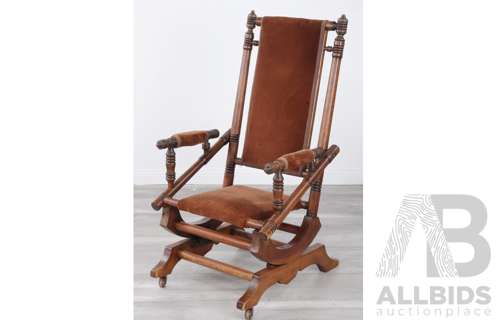 Vintage Timber Dexter Rocking Chair with Velvet Upholstery
