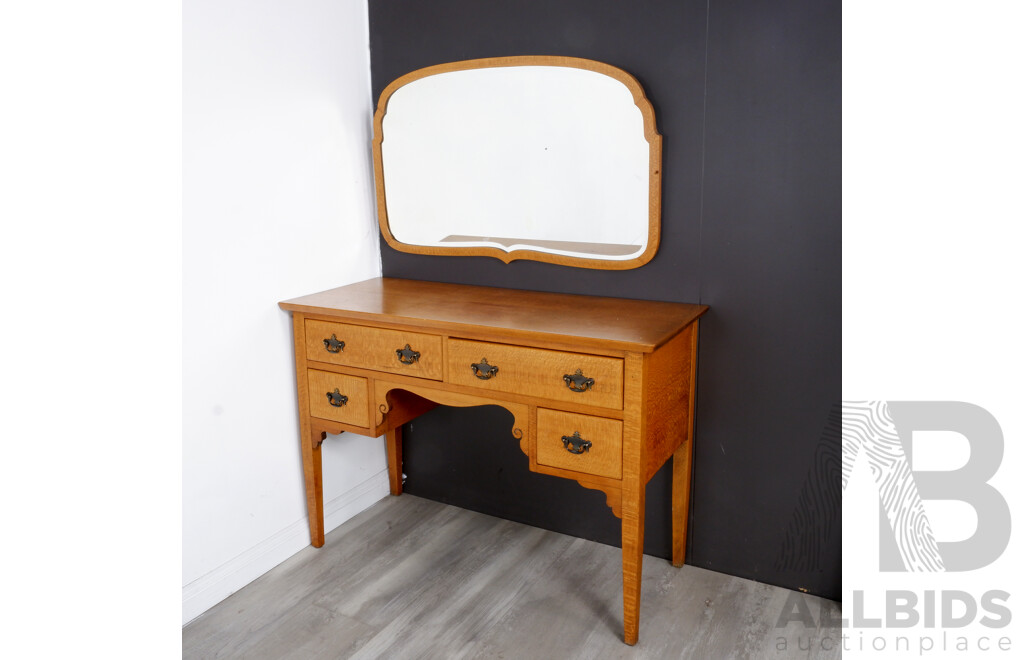 Silky Oak Derssrer with Six Drawers with Matching Mirror