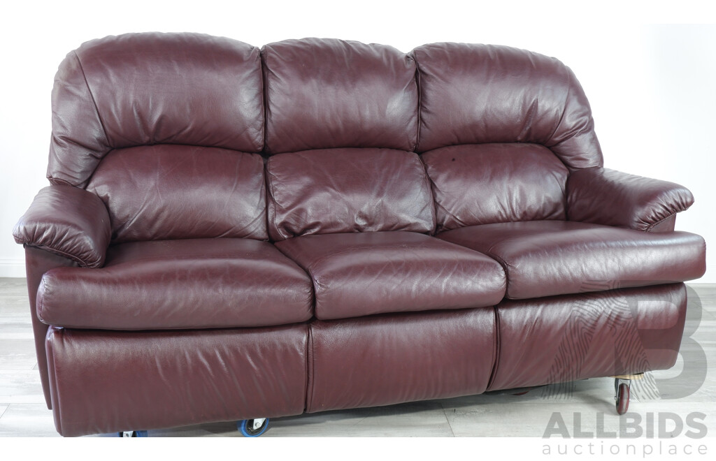 Good Three Seater Burgandy Leather Lounge, Imported by Frisco Furnishing Fyshwick