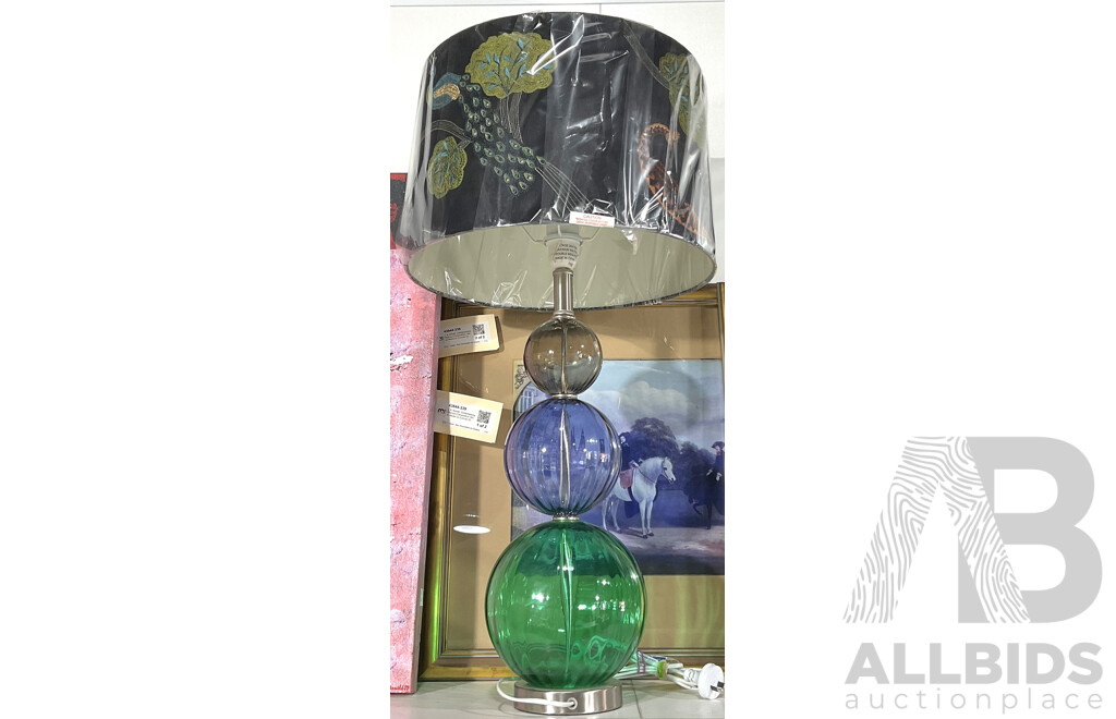 Contemporary Glass Table Lamp with Peacock Shade