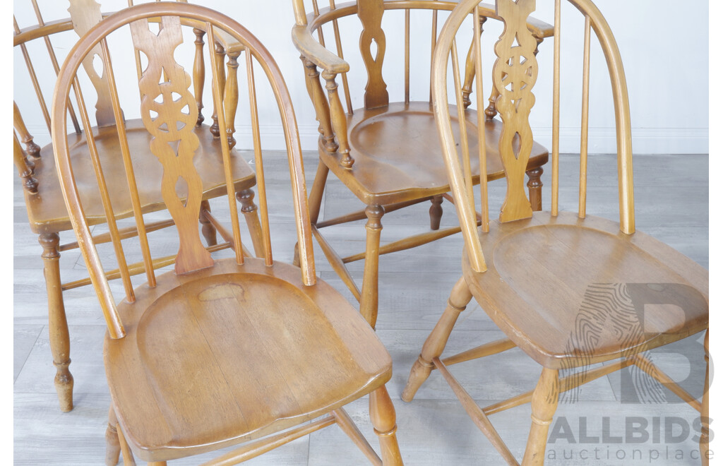 Set of Four Elm Wheel Back Dining Chairs
