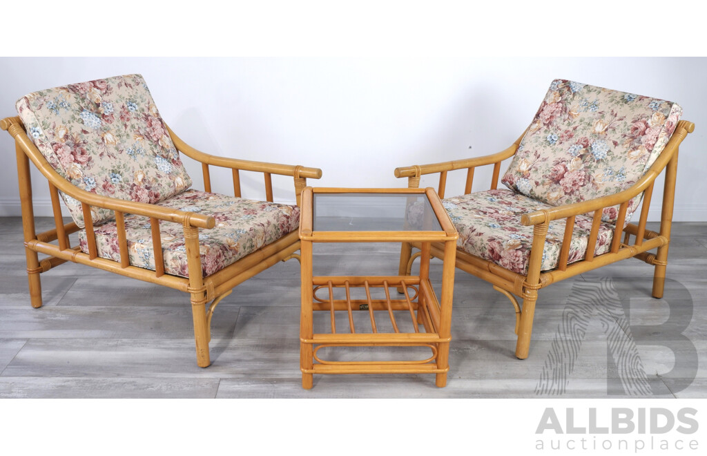 Vintage Three Piece Cane Lounge Set with Table