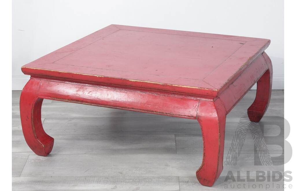 Red Laquered Chinese Square Coffee Table