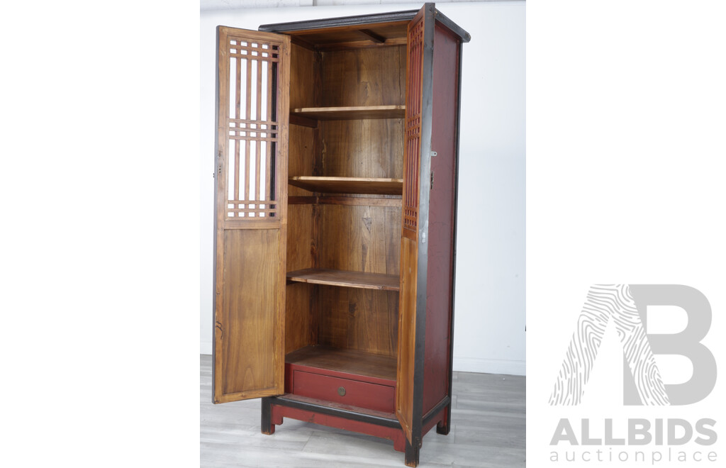 Red and Black Laquered Chinese Cabinet
