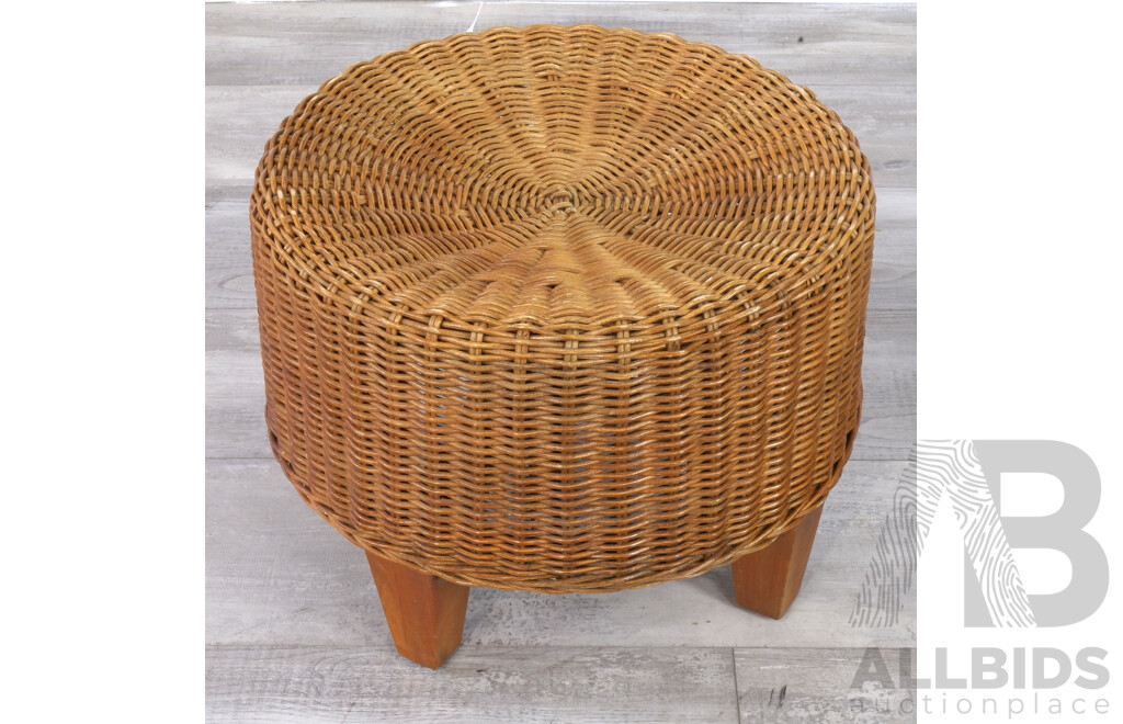 Small Round Woven Cane Footstool or Side Table