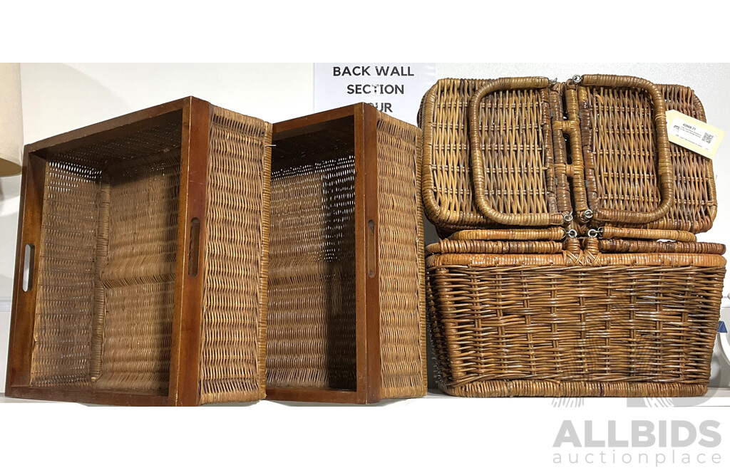 Two Cane Picnic Baskets and Two Cane Storage Baskets