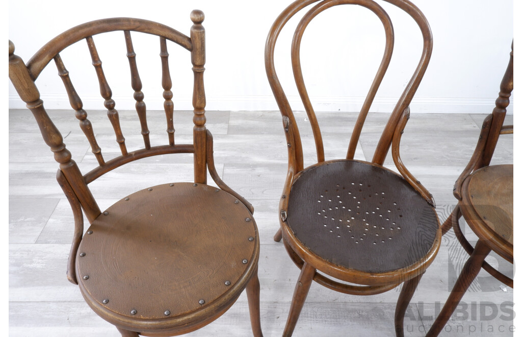 Three Vintage Bentwood Chairs Including Two by J&J Kohn