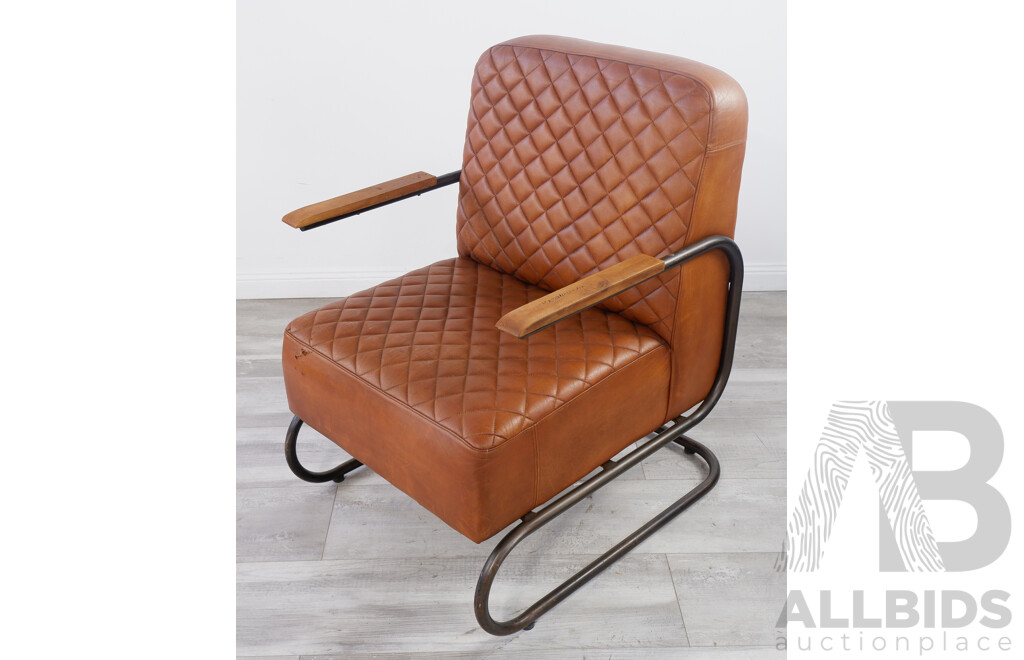 Modern Brown Leather Cantilever Armchair