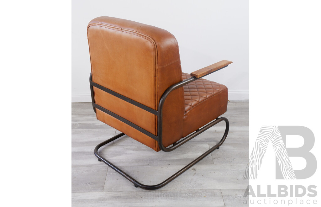 Modern Brown Leather Cantilever Armchair