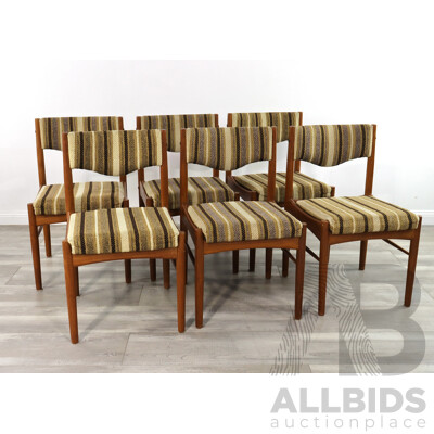Set of Six Teak Dining Chairs with Woolen Upholstery