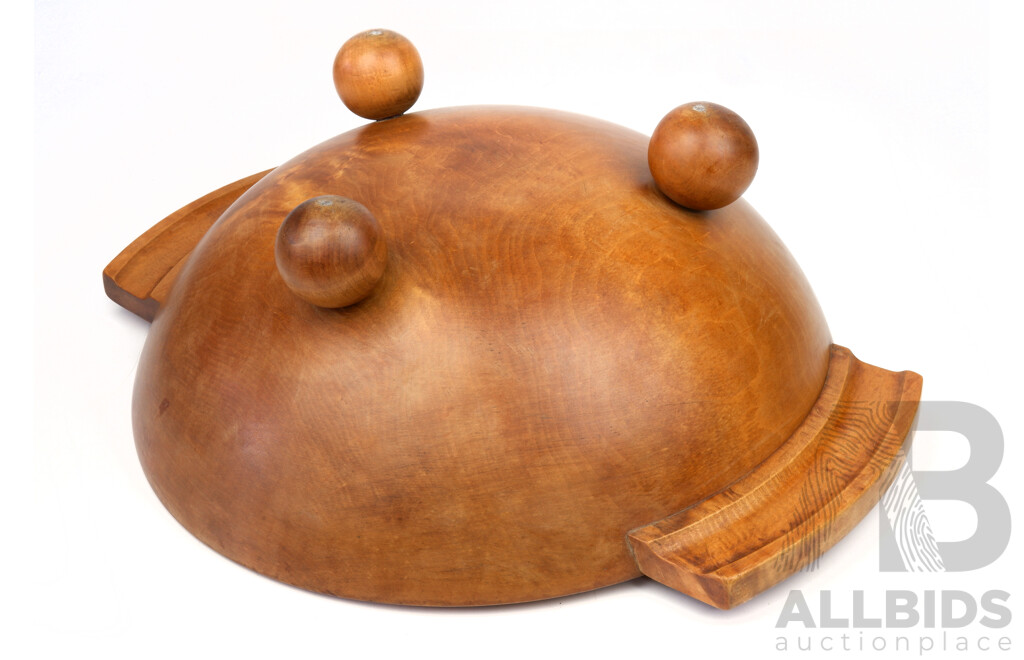Unusual 20th Century European Sycamore Table Bowl in the Manner of Michall Powolny with Thee Ball Feet