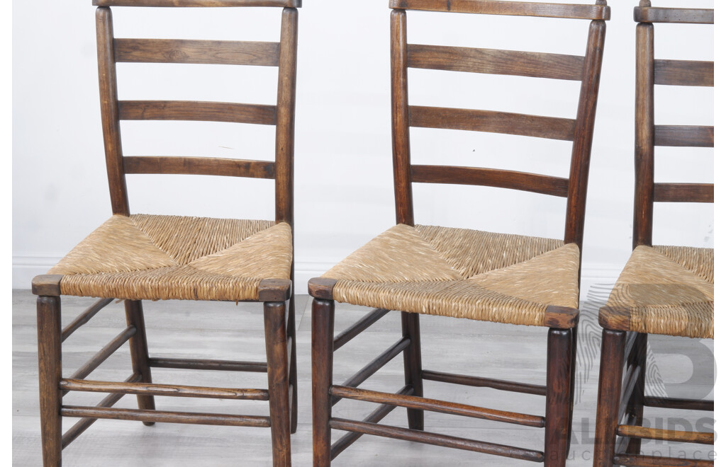 Three Elm Cottage Chairs with Rush Seats