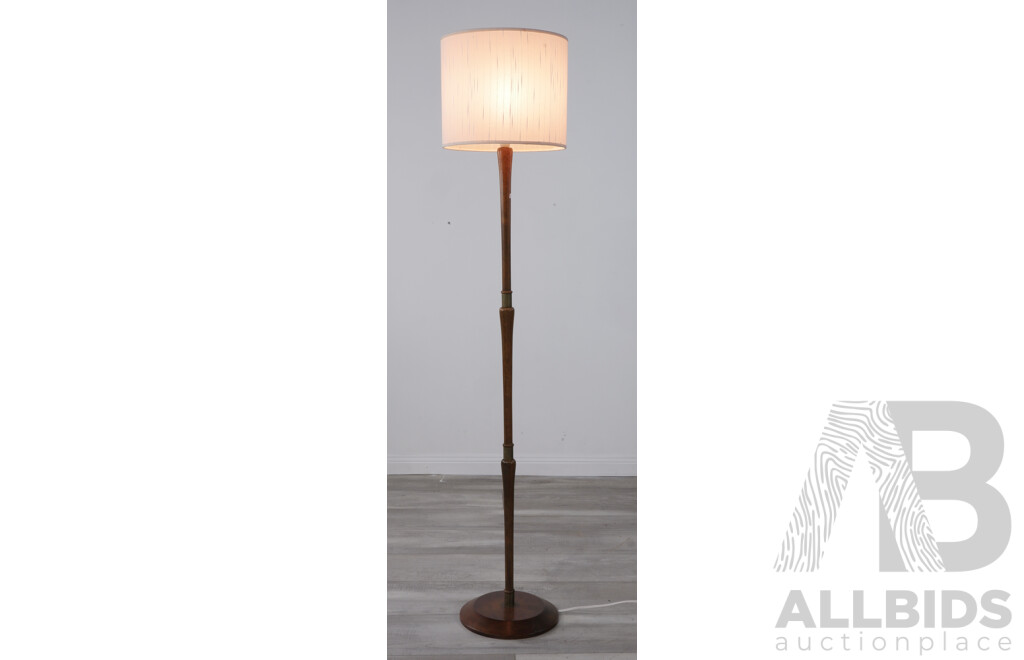 Vintage Turned Timber Floor Lamp with Copper Bands