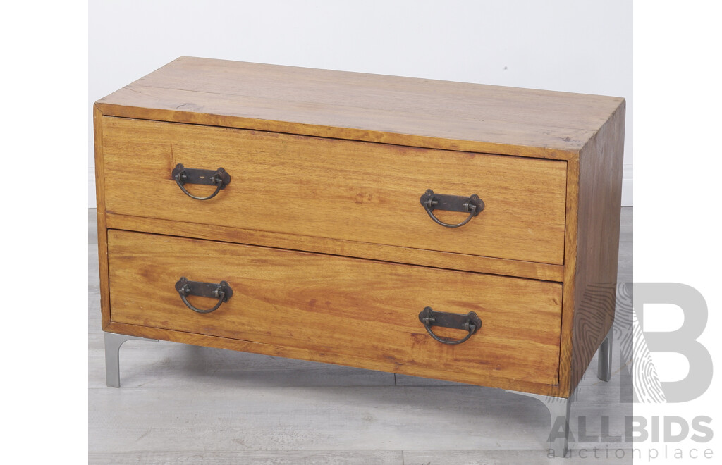 Small Teak Two Drawer Chest on Metal Legs