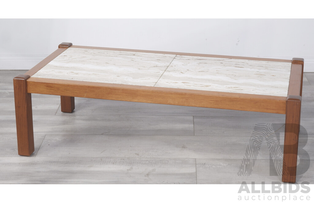 Vintage Black Wood Coffee Table with Traver-Tine by Woodline Furniture
