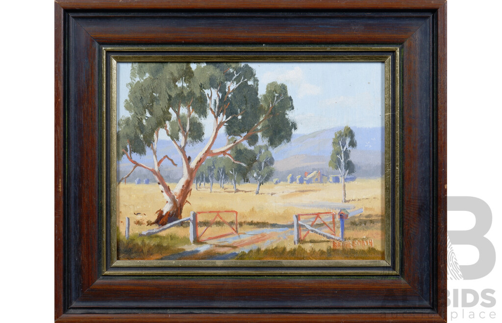 Roger Smith, at the Farm Gate, Oil on Board