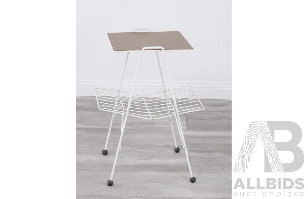 Retro Wought Iron White Side Table with Magazine Rack
