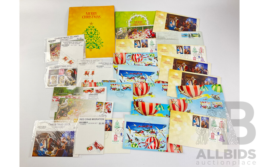 Australian Christmas Themed Stamp Packs and First Day Covers Including 2014 Christmas Island, 2013 Merry Christmas and More