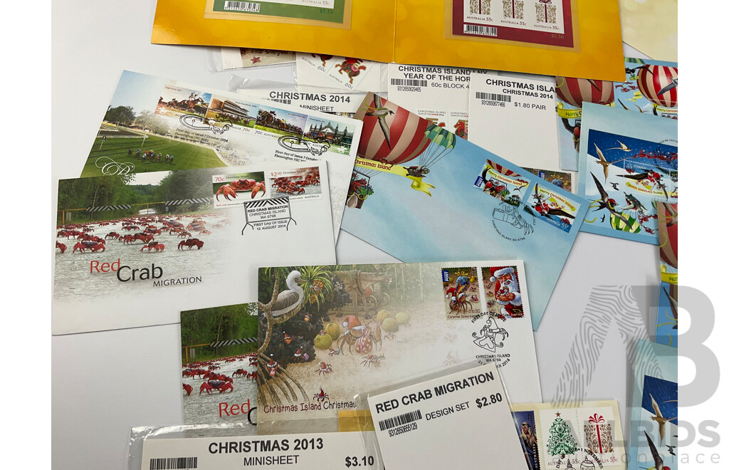 Australian Christmas Themed Stamp Packs and First Day Covers Including 2014 Christmas Island, 2013 Merry Christmas and More