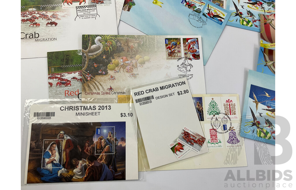 Australian Christmas Themed Stamp Packs and First Day Covers Including 2014 Christmas Island, 2013 Merry Christmas and More