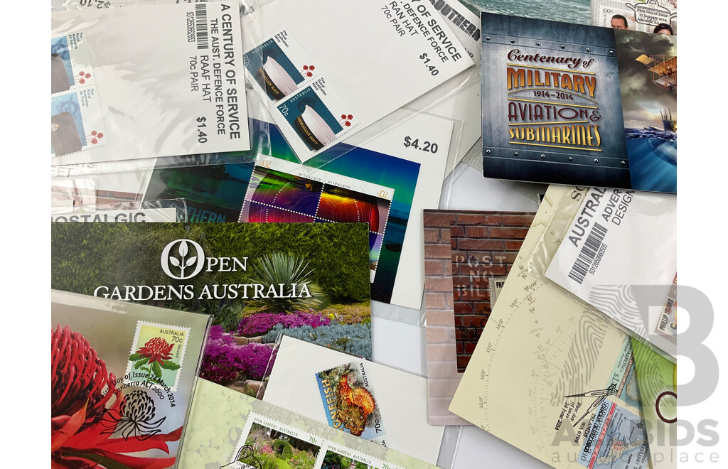 Collection of Australian Stamp Packs and First Day Covers Including 2001 Australia in the Antarctic, 2014 G20, 2014 Floral Emblems PNC and More