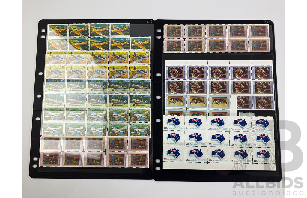 Australian and Antarctic Territories 1980-1982 Mint Stamps, Blocks and Gutters Including Aircraft Series, Fiftieth Airmail Anniversary, Reptile Series and ABC Fiftieth Anniversary