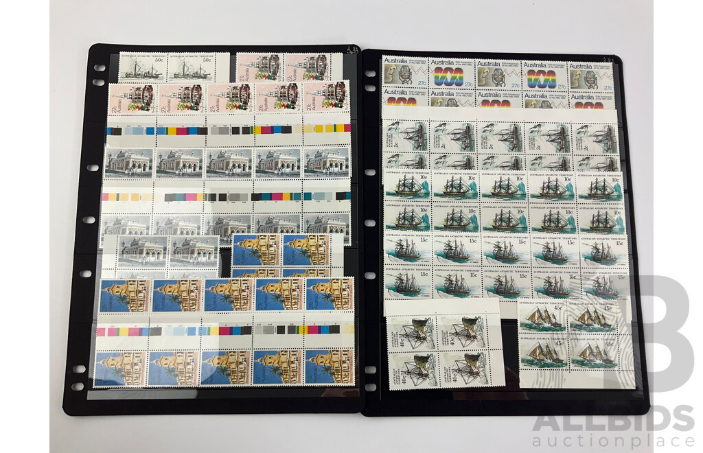 Australian and Antarctic Territories 1980-1982 Mint Stamps, Blocks and Gutters Including Aircraft Series, Fiftieth Airmail Anniversary, Reptile Series and ABC Fiftieth Anniversary