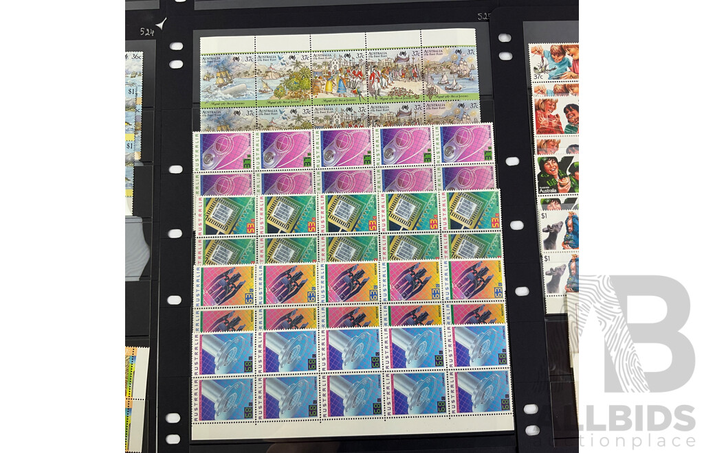 Australian 1987 Mint Stamp Blocks Including Antarctic Territory, Man From Snowy River, First Fleet and More