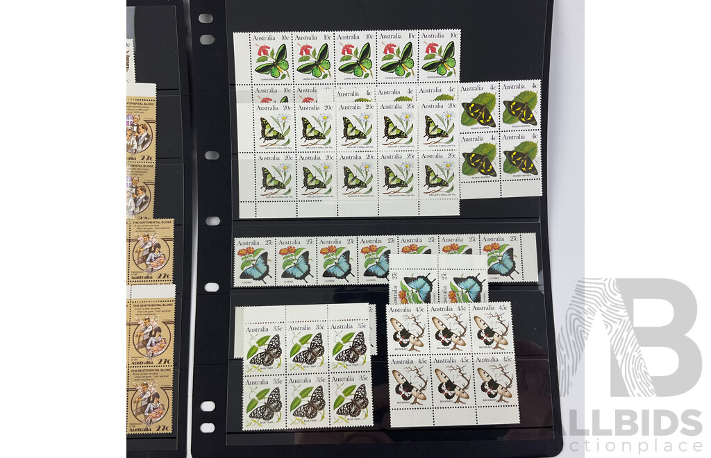 Australian 1983 Mint Stamp Blocks and Gutters Including 'The Sentimental Bloke' Antarctic Territory, Australian Butterflies