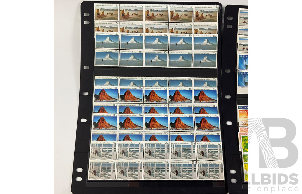 Australian 1984 Mint Stamp Blocks and Gutters Including Antarctic Territory, Olympics, AUSIPEX, Christmas