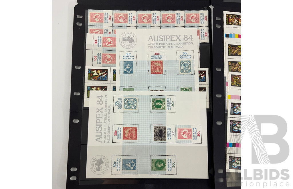 Australian 1984 Mint Stamp Blocks and Gutters Including Antarctic Territory, Olympics, AUSIPEX, Christmas