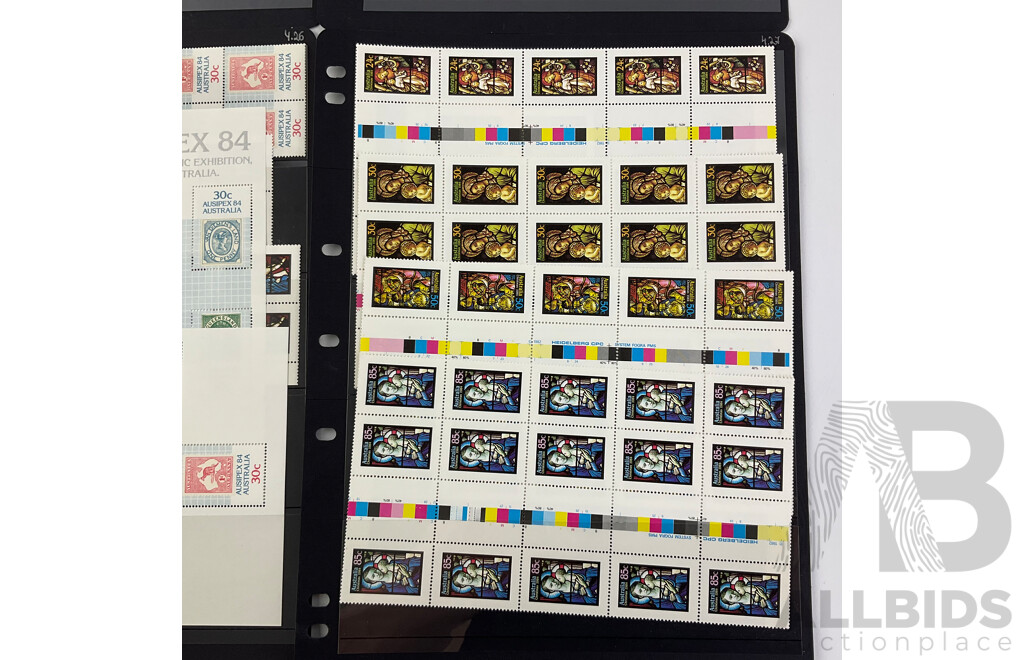 Australian 1984 Mint Stamp Blocks and Gutters Including Antarctic Territory, Olympics, AUSIPEX, Christmas