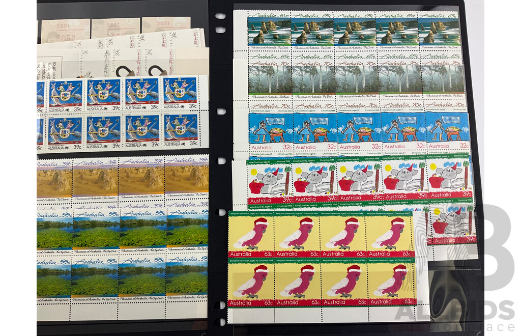 Australian 1988 Mint Stamp Blocks and Strips Including Parliament House Opening, Expo 88, Happy Birthday, New Zealand Joint Issue, Living Together, Christmas
