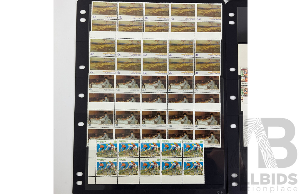Australian 1989 Mint Stamp Strips and Gutters Including Stars of the Stage and Screen Set, Four Five Dollar Mawarra Victoria, Four Two Dollar Nooroo New South Wales