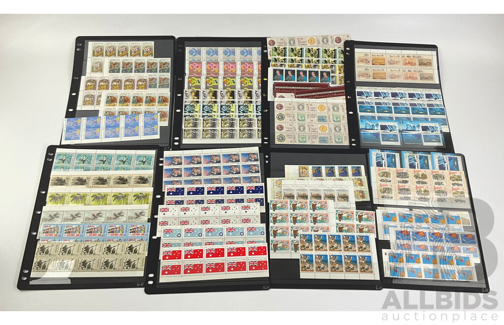Australian 1990-1991 Mint Stmap Blocks Including Colonial Stamps, ANZAC Tradition, USSR Joint Issue, Australia Day, Water Bird Set