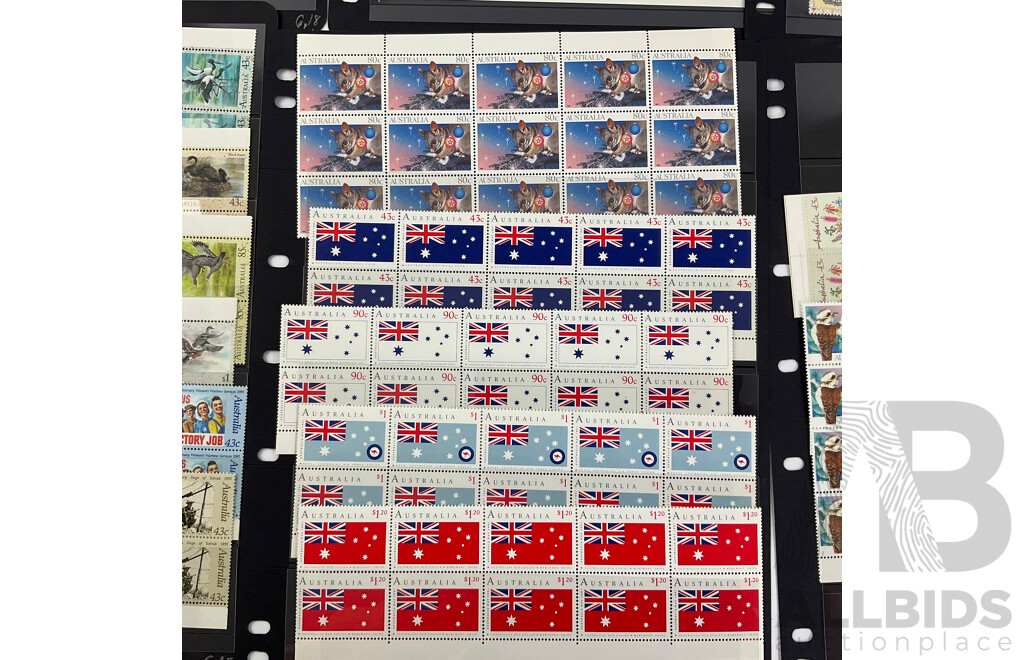 Australian 1990-1991 Mint Stmap Blocks Including Colonial Stamps, ANZAC Tradition, USSR Joint Issue, Australia Day, Water Bird Set