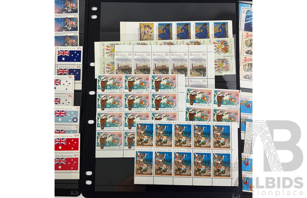 Australian 1990-1991 Mint Stmap Blocks Including Colonial Stamps, ANZAC Tradition, USSR Joint Issue, Australia Day, Water Bird Set