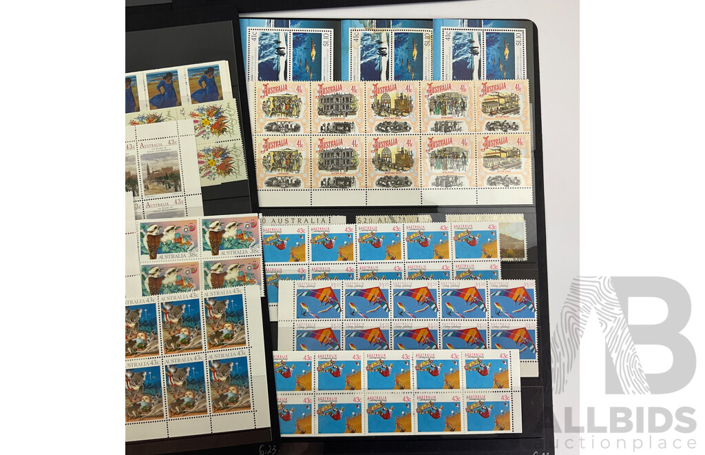 Australian 1990-1991 Mint Stmap Blocks Including Colonial Stamps, ANZAC Tradition, USSR Joint Issue, Australia Day, Water Bird Set