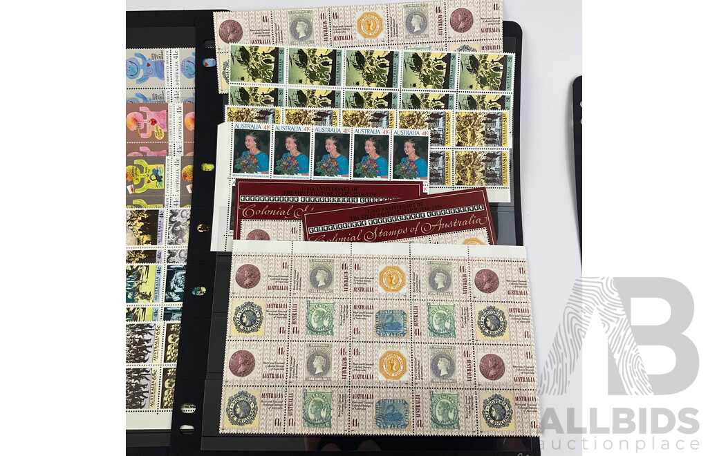 Australian 1990-1991 Mint Stmap Blocks Including Colonial Stamps, ANZAC Tradition, USSR Joint Issue, Australia Day, Water Bird Set