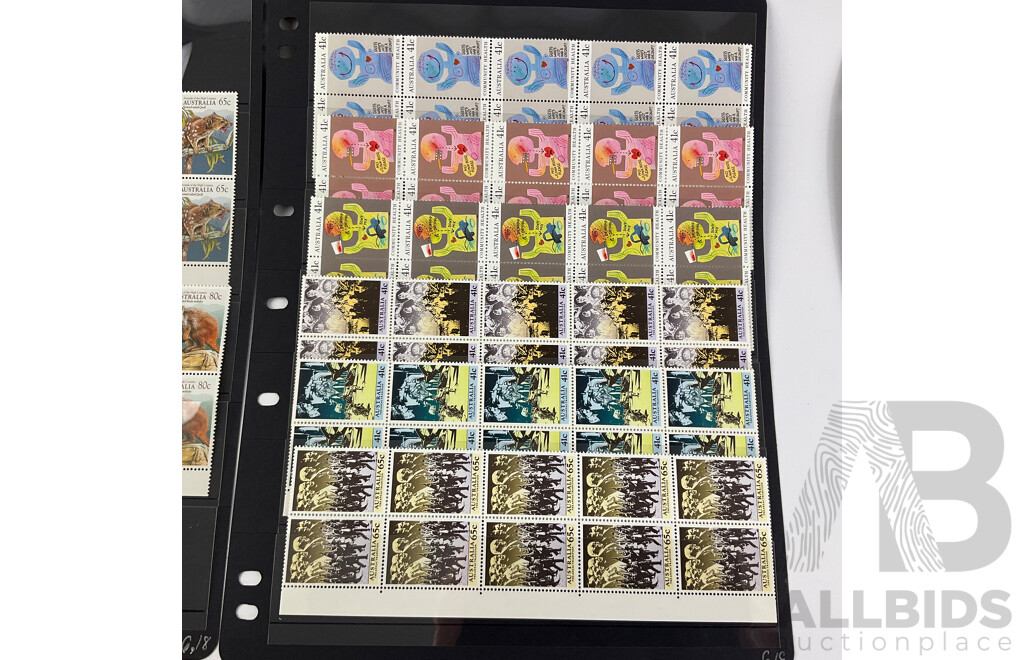 Australian 1990-1991 Mint Stmap Blocks Including Colonial Stamps, ANZAC Tradition, USSR Joint Issue, Australia Day, Water Bird Set