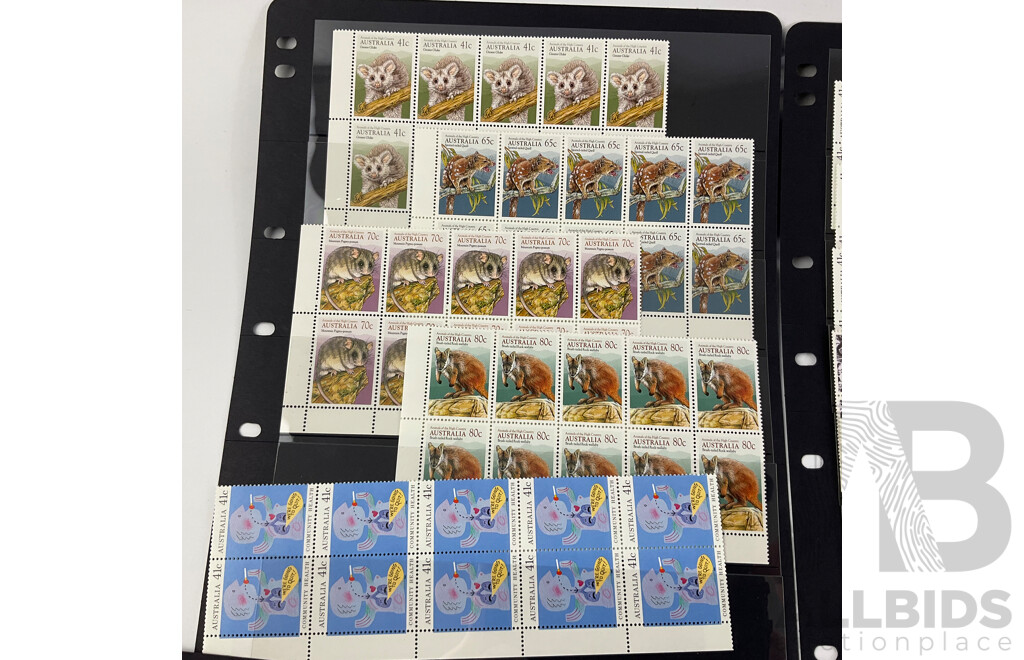 Australian 1990-1991 Mint Stmap Blocks Including Colonial Stamps, ANZAC Tradition, USSR Joint Issue, Australia Day, Water Bird Set