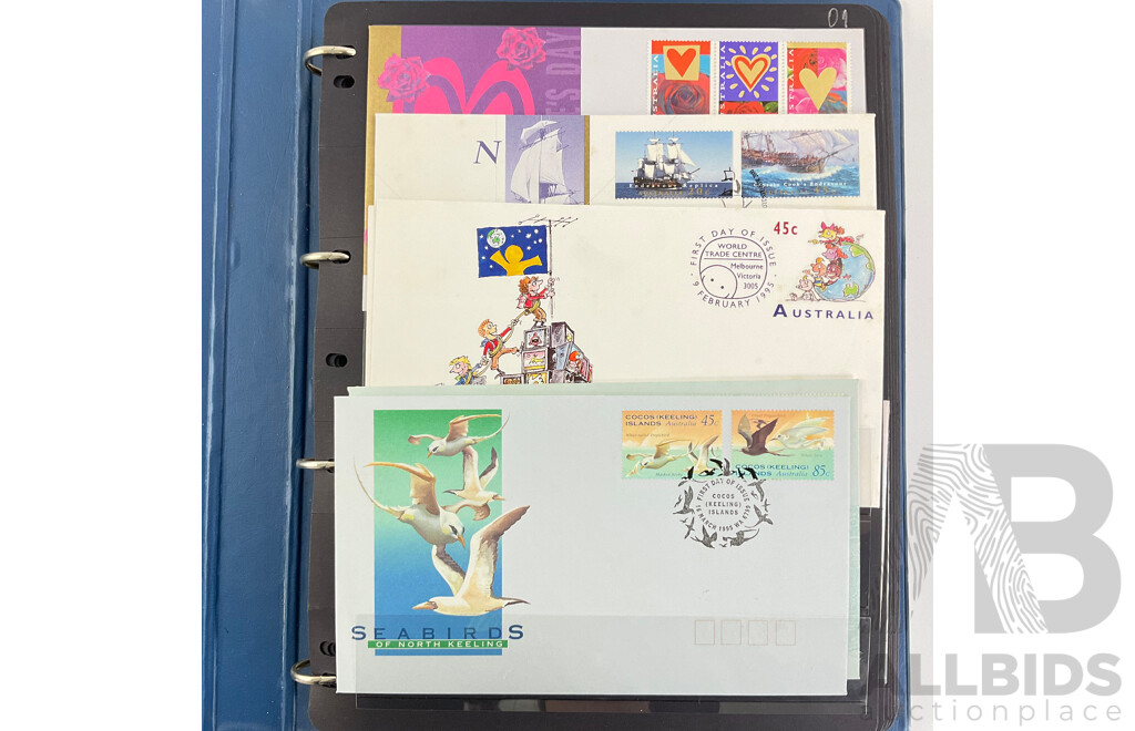 Album of Australian/Keeling Islands 1994/95 First Day Covers and Stamp Sheet