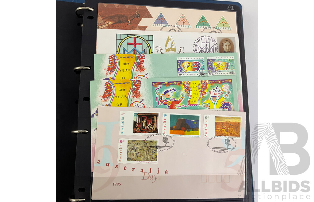 Album of Australian/Keeling Islands 1994/95 First Day Covers and Stamp Sheet
