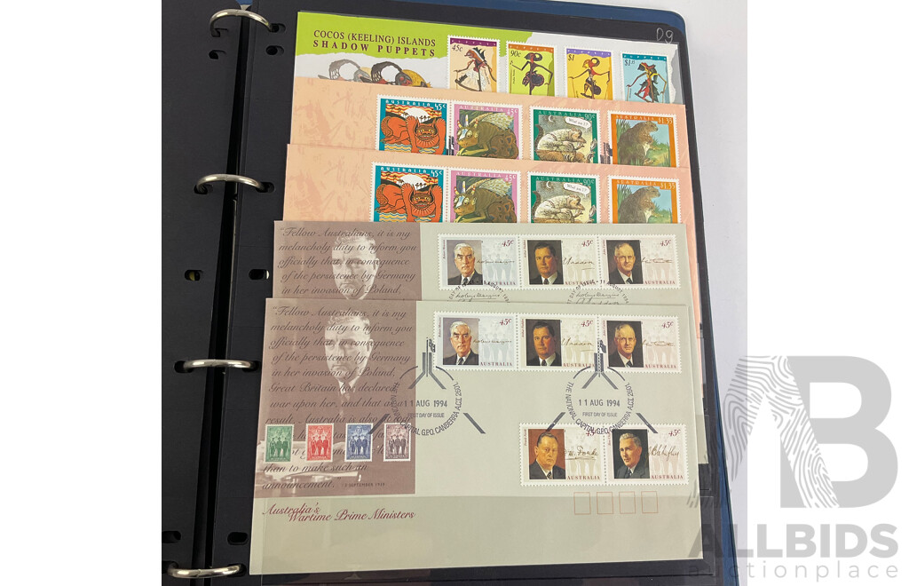 Album of Australian/Keeling Islands 1994/95 First Day Covers and Stamp Sheet