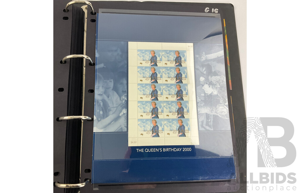 Album of Australian 2000/2001 Stamp Packs Including Sydney Olympics/Paralympics, Christmas, QE2 Birthday, Gardens and More