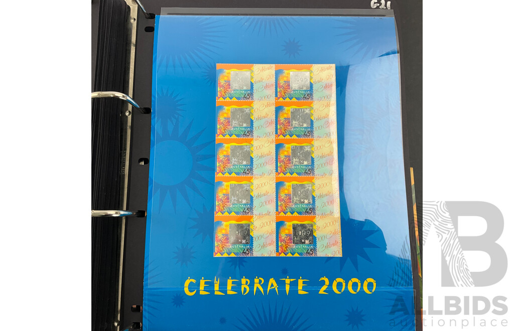 Album of Australian 2000/2001 Stamp Packs Including Sydney Olympics/Paralympics, Christmas, QE2 Birthday, Gardens and More